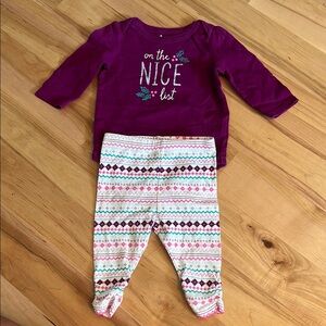 Circo Purple & White Bodysuit On The Nice List Matching Set 3-6 months